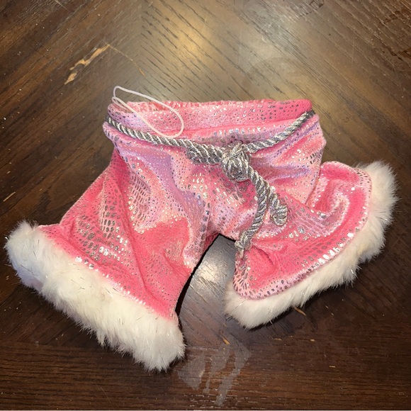 Build-A-Bear Other - Build A Bear Workshop BAB Pink Velour Metallic Silver Winter Pants White Fur EUC